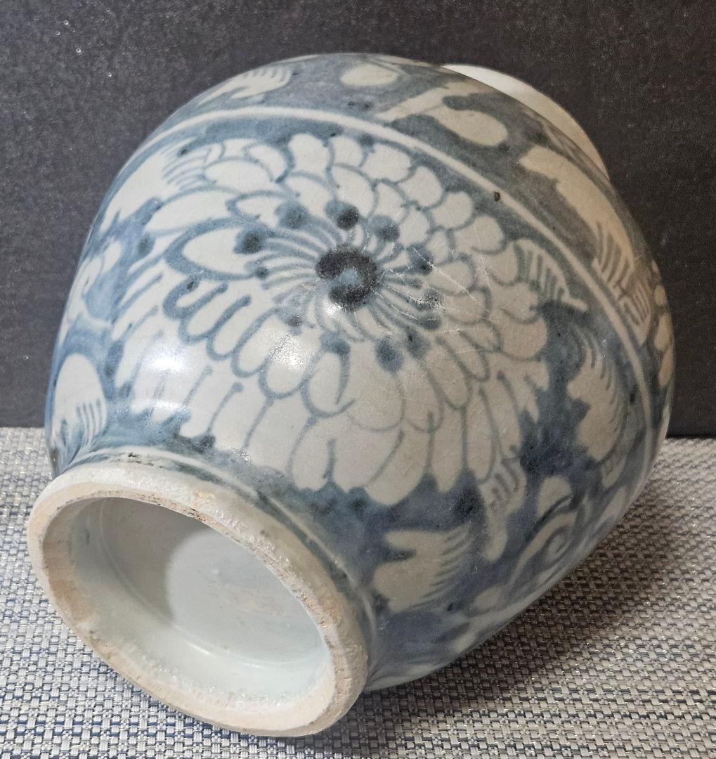 明朝 明代 中国古陶磁 中国南方系 青華 古染付 花の図 胴継ぎ 壺 花