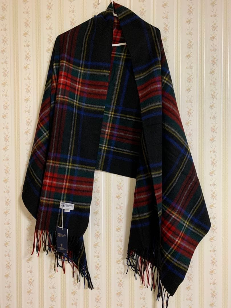 ジョンストンズ カシミア 大判ストール マフラー ブラックスチュワート