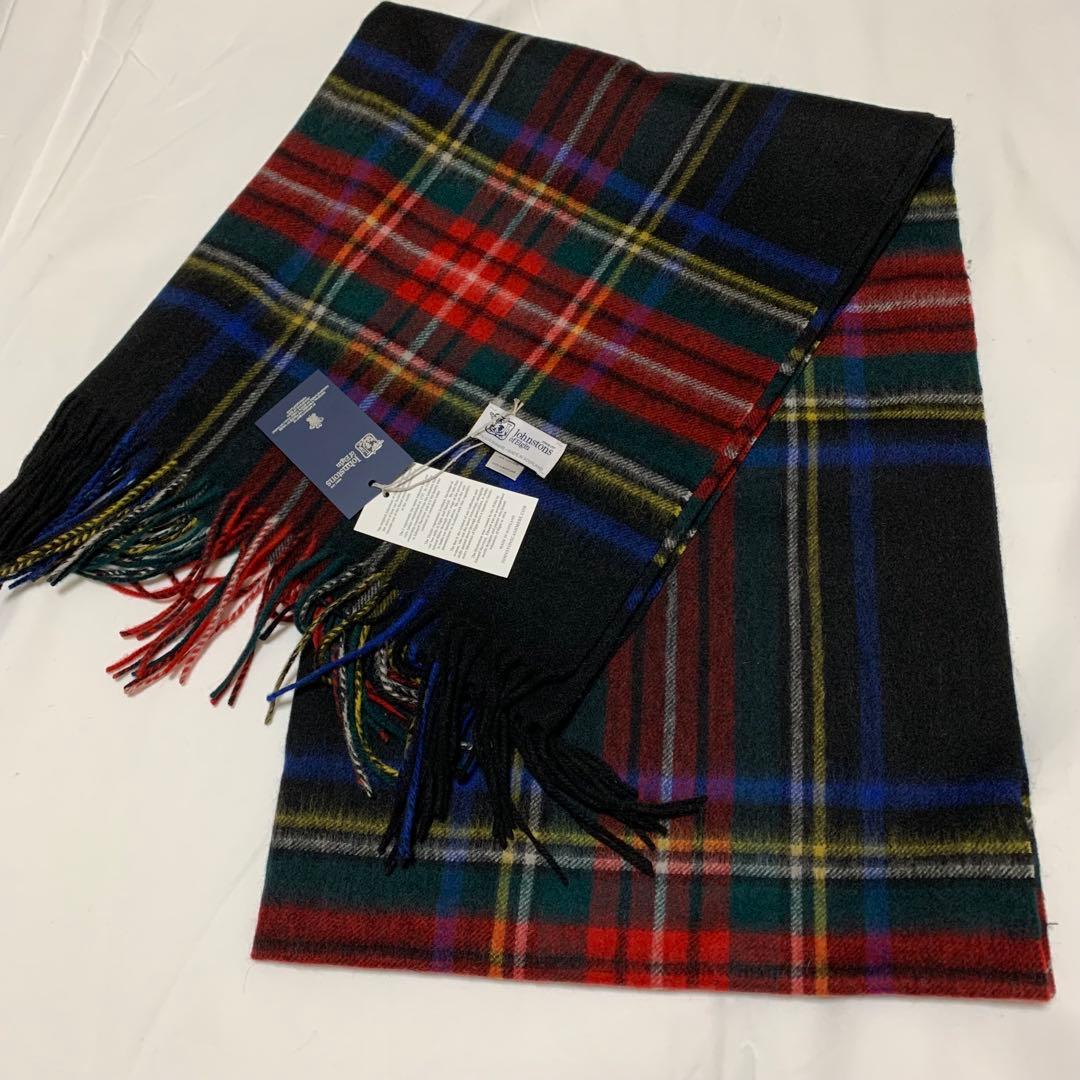 ジョンストンズ カシミア 大判ストール マフラー ブラックスチュワート