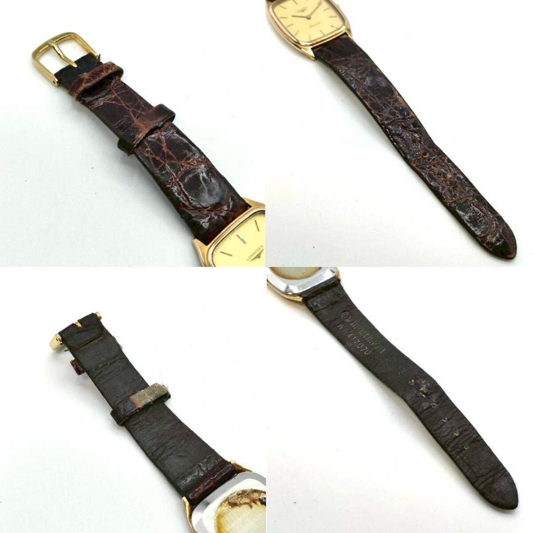 稼働品✨LONGINES レザー QZ ゴールド文字盤 2針 腕時計 メンズ