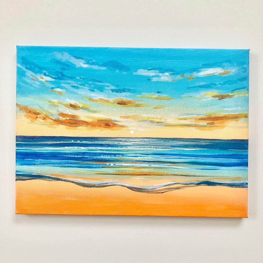 sunset＊4号キャンバス 絵画 原画 風景画 海 空 夕日 ハワイ 沖縄