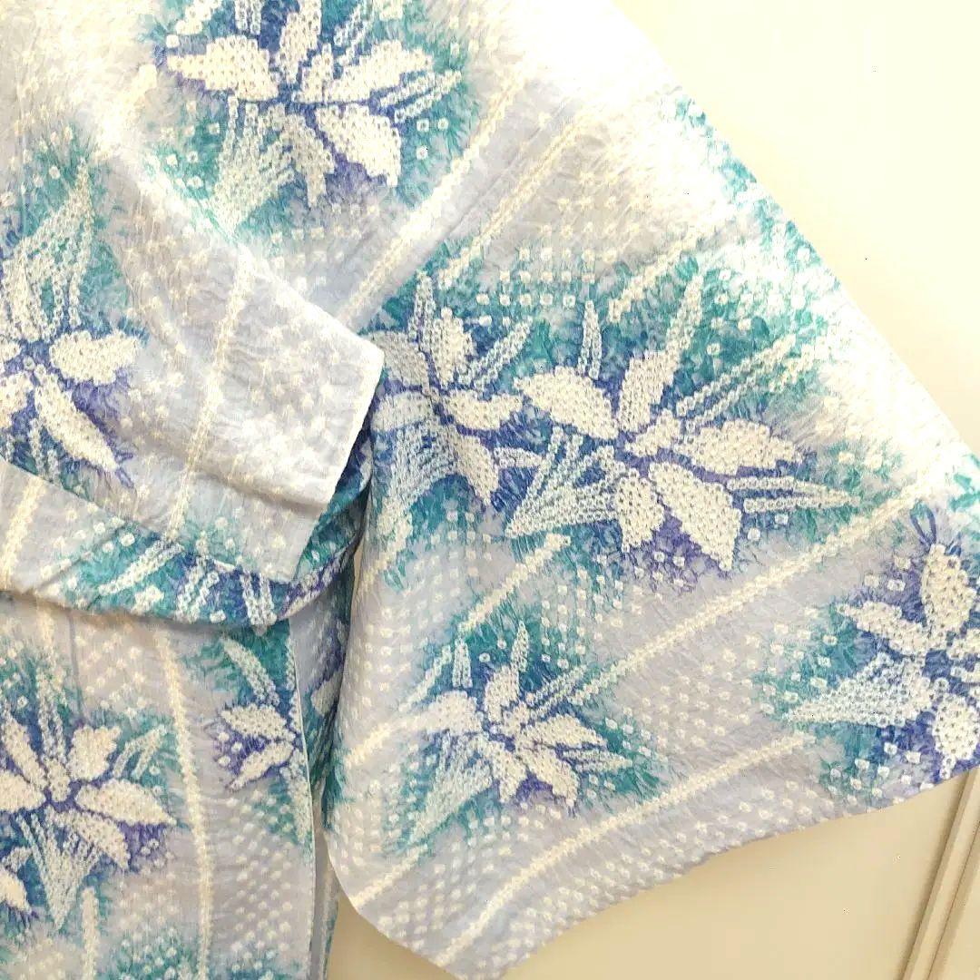 ◆藤娘きぬたや◆総絞り浴衣 菖蒲 青 水色 身丈158cm裄丈67cm