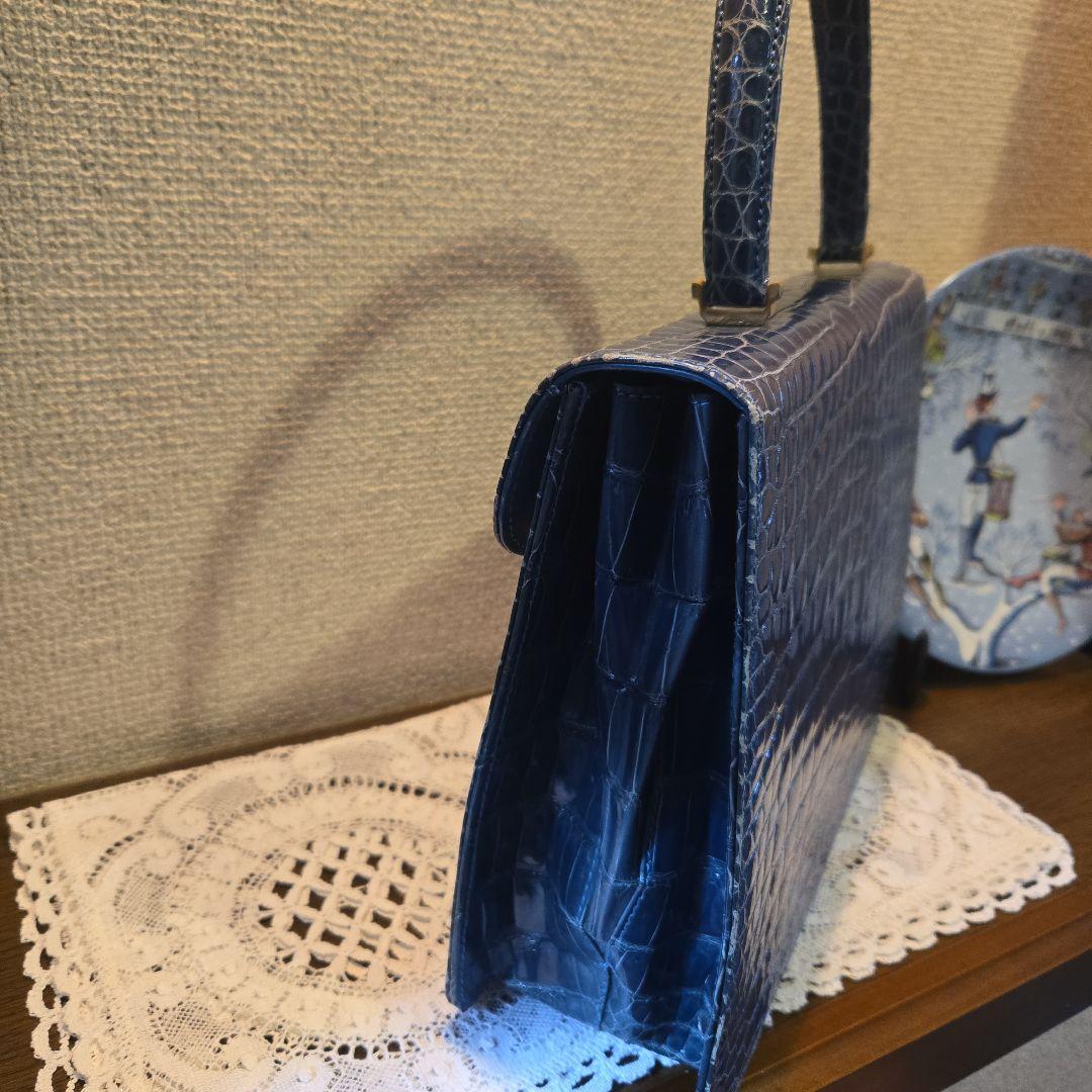 ヴィンテージイタリー jardin des sacs スモールクロコ 青 バッグ