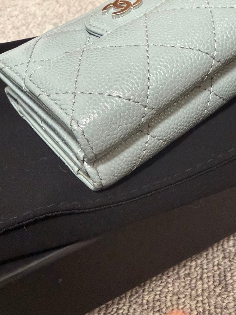 CHANEL シャネル ミニ財布 コンパクトウォレット ブルーグレー