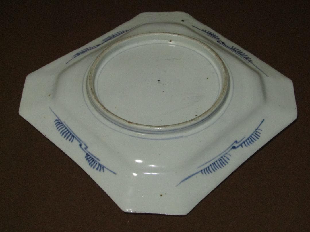 色絵 山水・菊図 角皿 径31．5cm】古伊万里