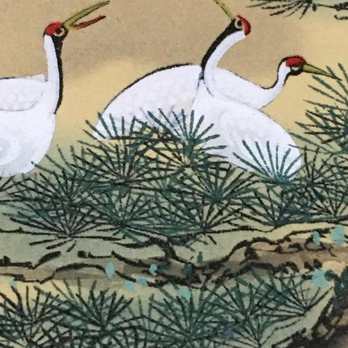 Y 中古 掛け軸 七福神 百鶴之図 紫峰作 鶴 朝日 松 宝船 天皇長寿記念