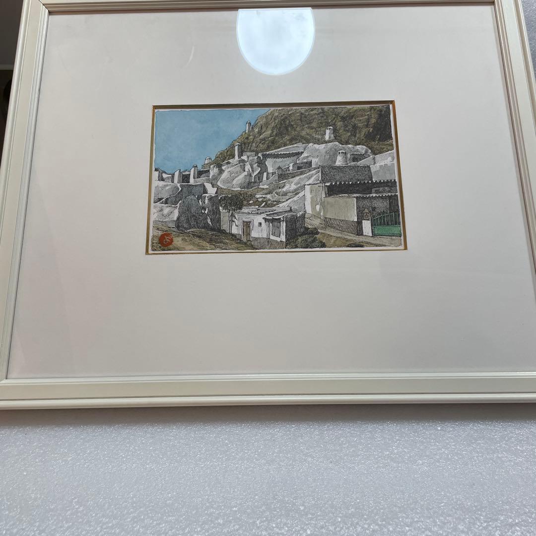 風景 木版画 金色フレーム付き QW4398