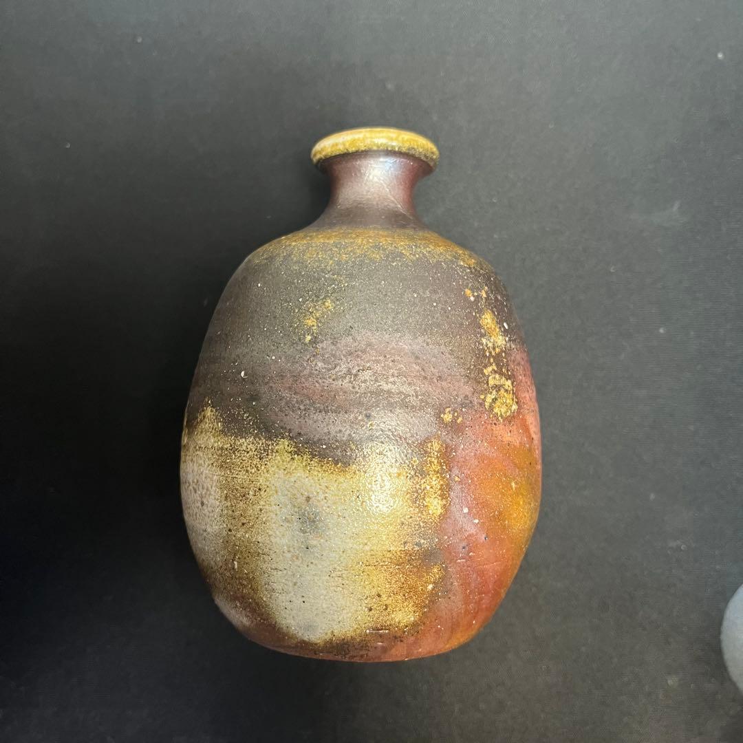 未使用】 備前焼 奥本健一 徳利 おちょこ 3点 酒器 未使用】 備前焼 奥