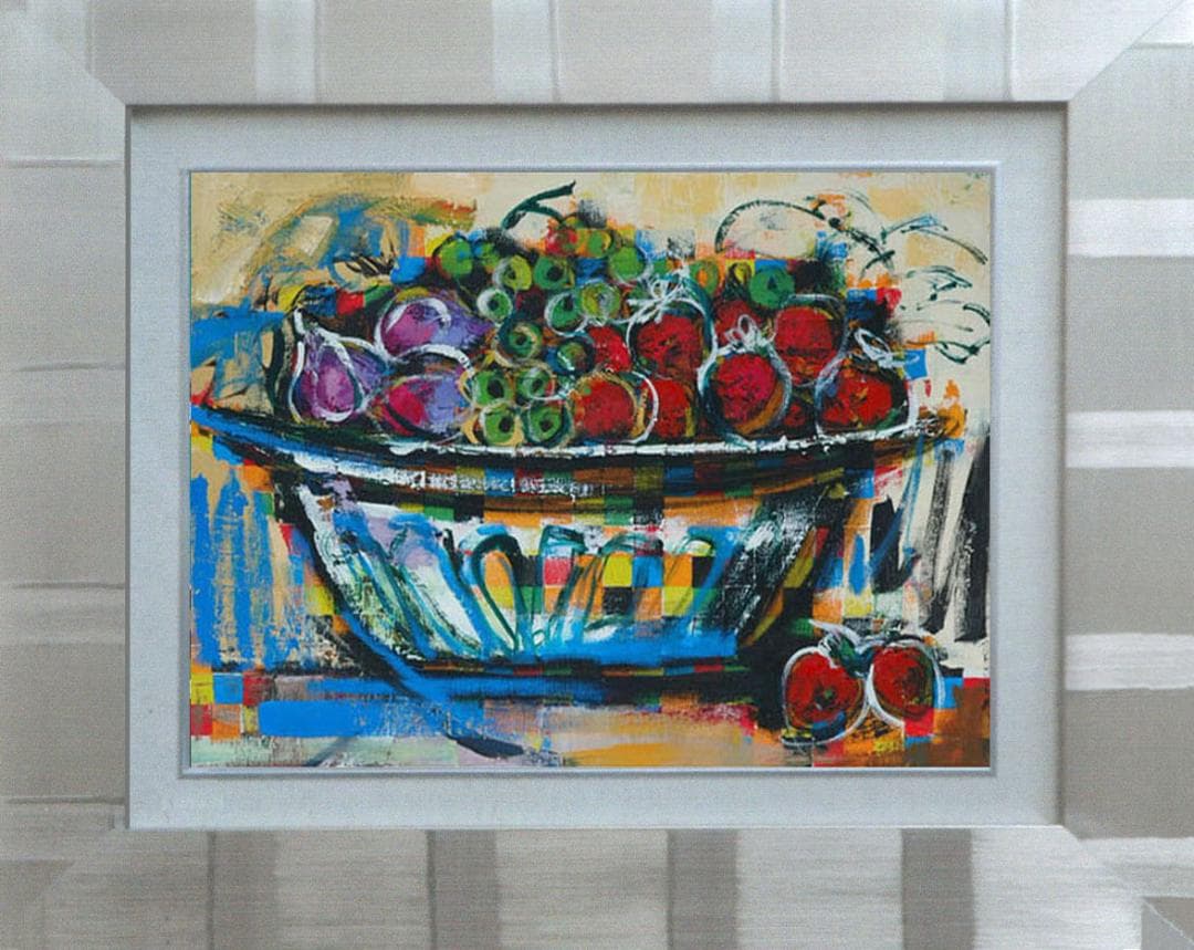 油絵 菅家令子 絵 絵画 インテリア 額付(黒) uF6-120209 果物