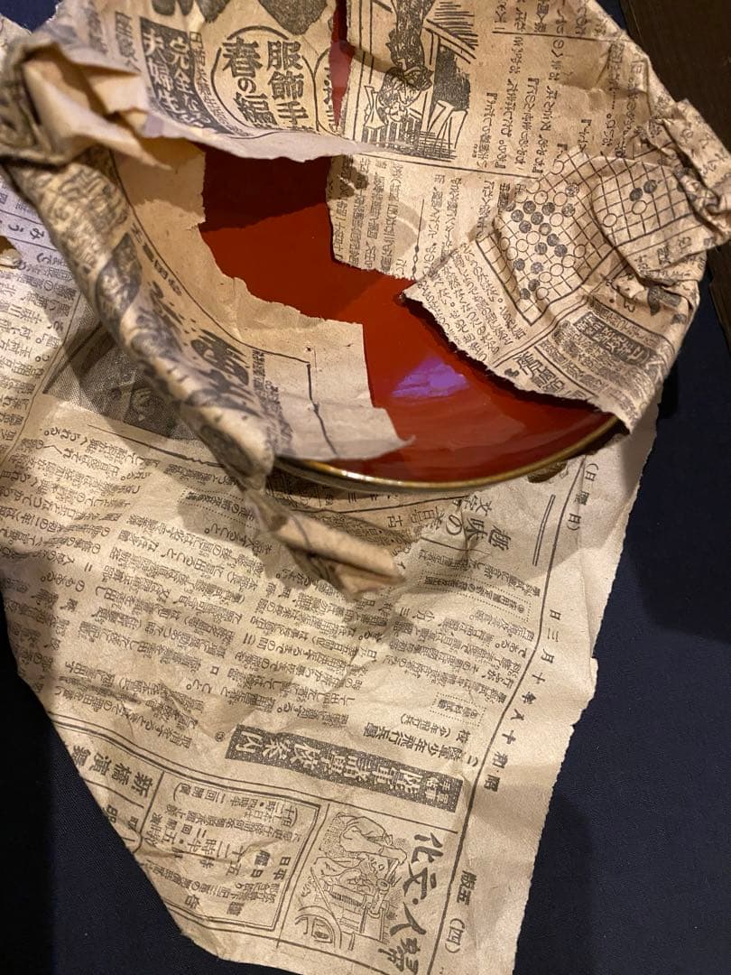 時代物骨董　木製漆器吸物椀七客　蒔絵・黒内朱　源氏物語　松風・葵の上　7客組