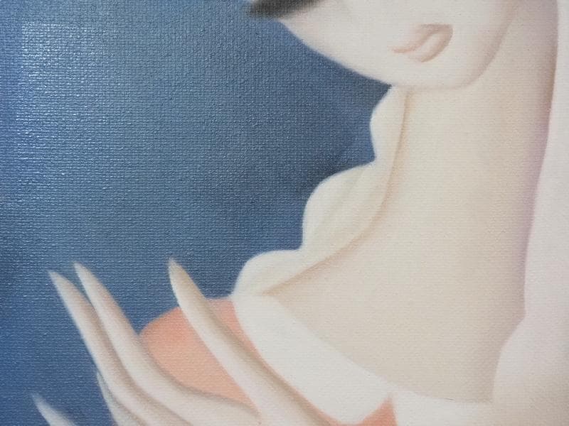 油絵 人物　　東郷青児　 【きれいな帽子】手描き　額付き F6