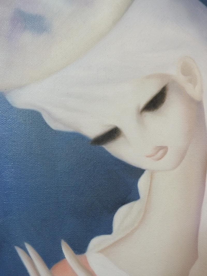 油絵 人物　　東郷青児　 【きれいな帽子】手描き　額付き F6