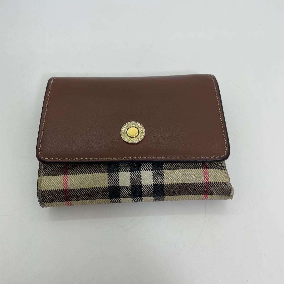 バーバリー ノバチェック柄 三つ折り財布 PVC×レザー