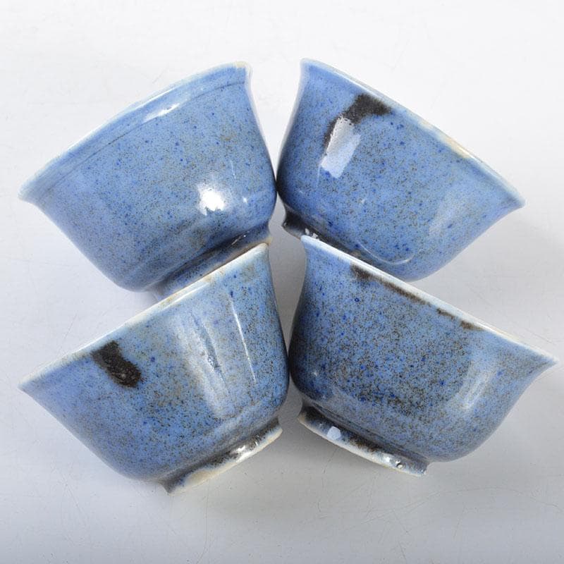 中国 藍釉吹墨 煎茶碗 四客 時代箱付 M R4521