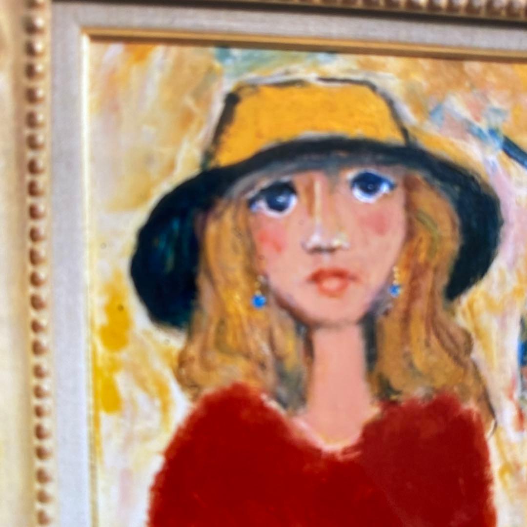 絵画 油絵 油彩画 額付き F4「赤い服の少女」菊地正則 サイン入 フランス