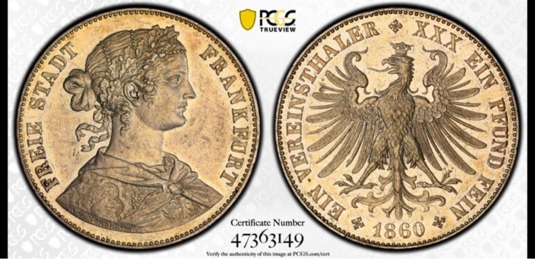 1860年 Frankfurt Thaler PCGS AU55 女神 - メルカリ