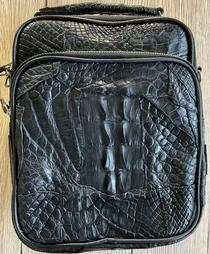 美品アウトレット本物クロコダイルスクラップのバッグメンズ黒1点限り