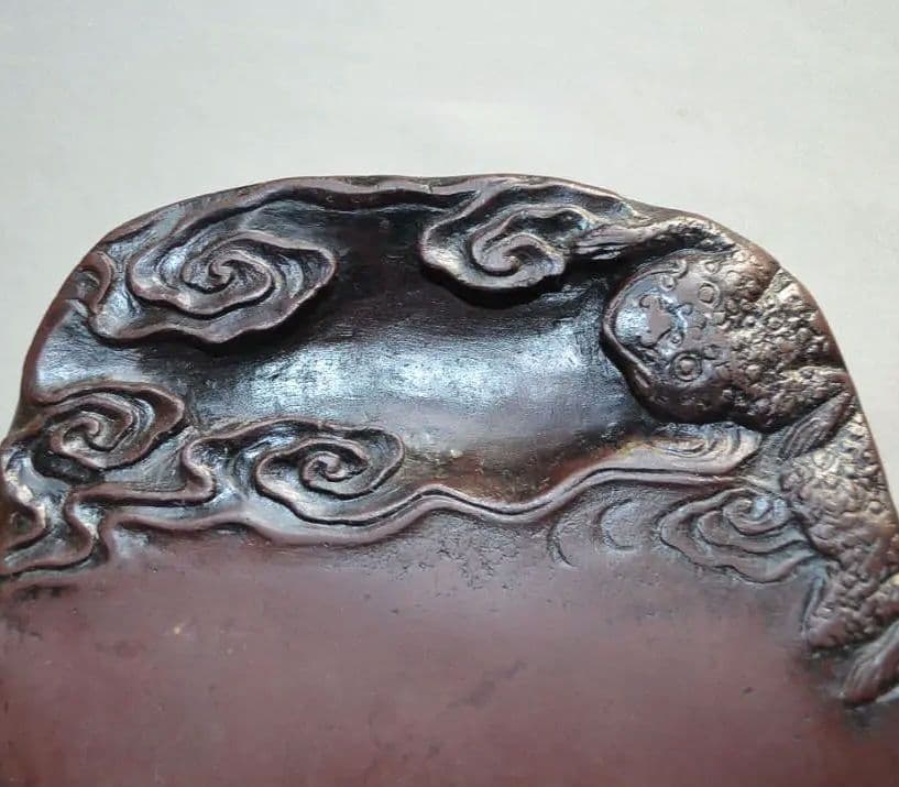 端渓三脚蟾蜍紋硯』 清朝期 宋坑 馬肝色 端石 天然硯