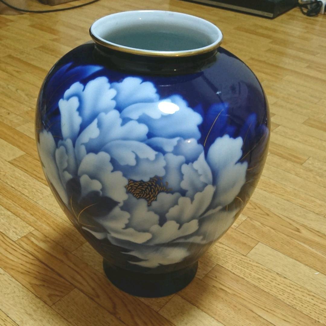 宮内庁御用達】深川青磁 ／ 購入 瑠璃 牡丹 花瓶 深川製磁 ルリ牡丹