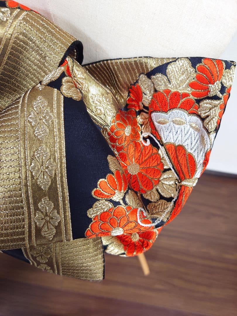 七五三　ジュニア帯　作り帯　蝶柄　黒金赤　一点物