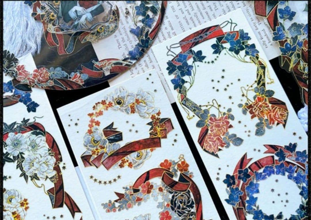 巻売 614☆ 海外 マスキングテープ マステ PET 花 装飾 銀ホロ+虹光