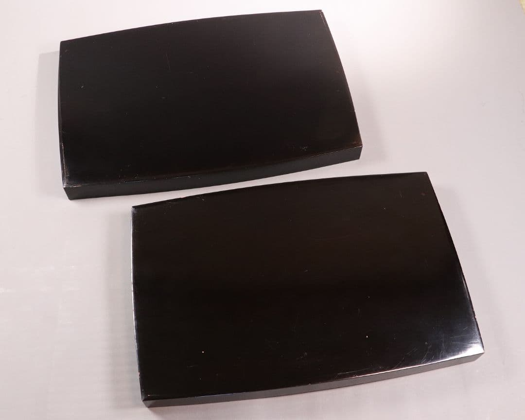 時代 広蓋 二枚組 59.1cm 扇面めでた図蒔絵 長方盆 木製【MA278】