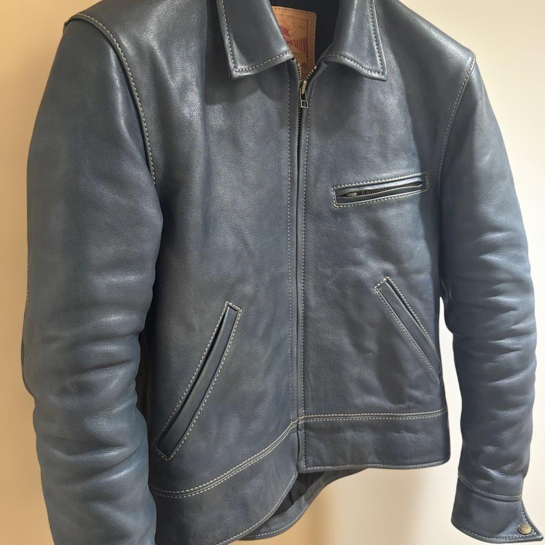 天神ワークス コバルトブルー JT-01 シングルジャケット レザージャケット