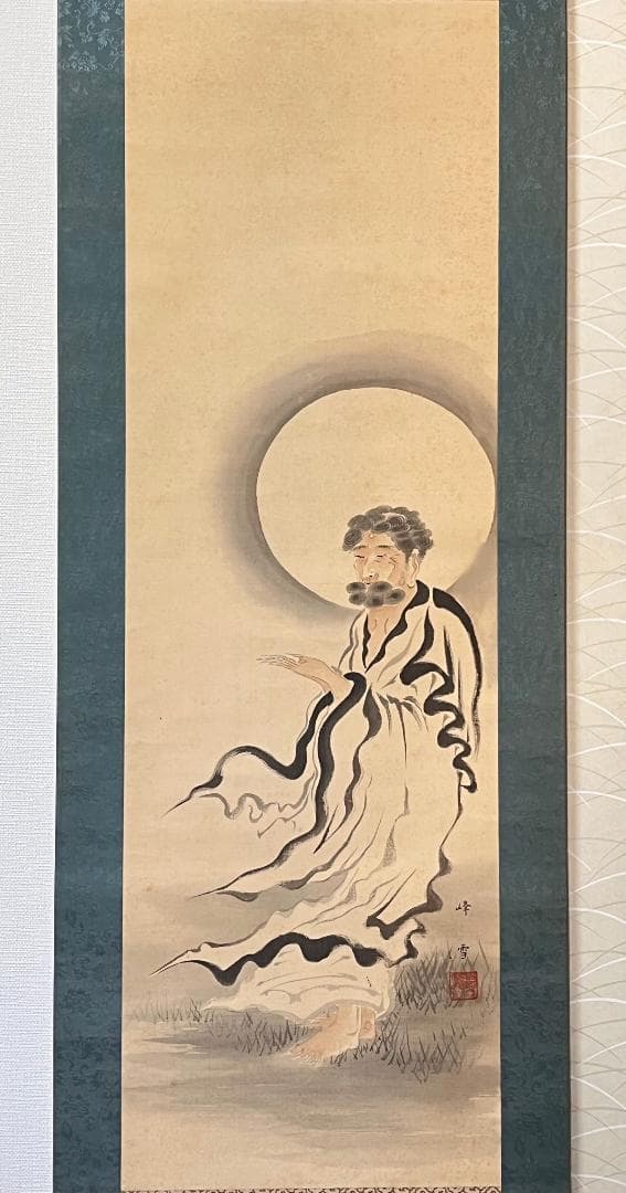 掛軸 峰雪『月下達磨図』絹本 肉筆 掛け軸 R001 - メルカリ