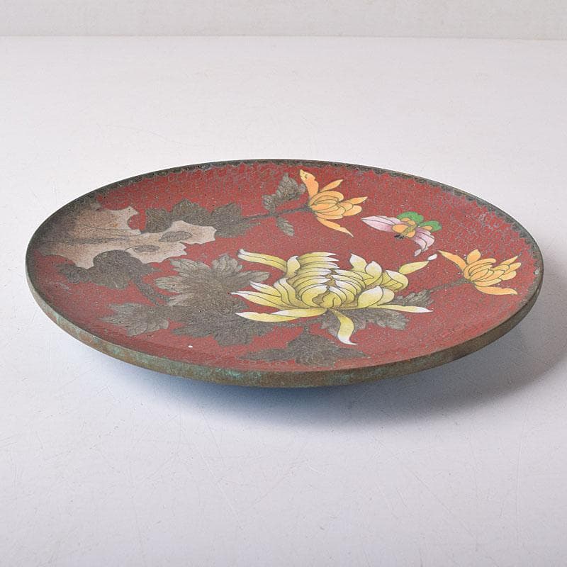 中国 古七宝琺瑯彩 花蝶文盤 皿 V R8772 上海 香港