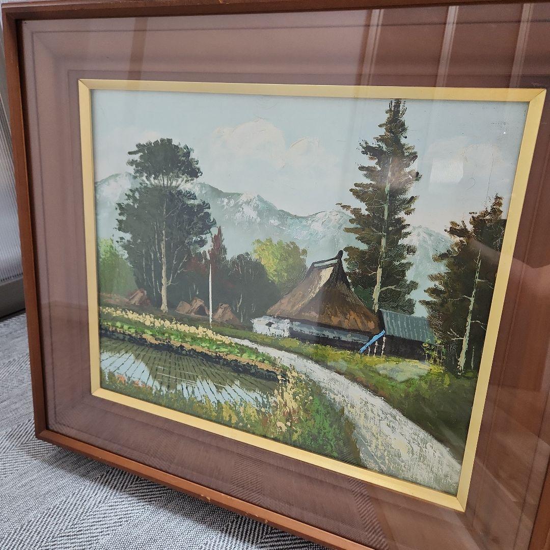 油彩　油絵 　田舎風景絵画　木製フレーム付