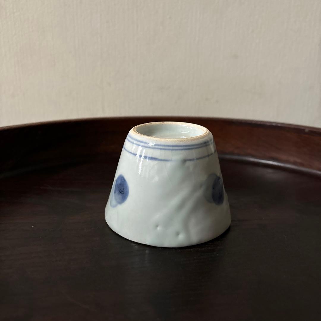 古伊万里染付丸文蕎麦猪口　生掛け　くらわんか　江戸前期　白磁　検:白洲正子　李朝