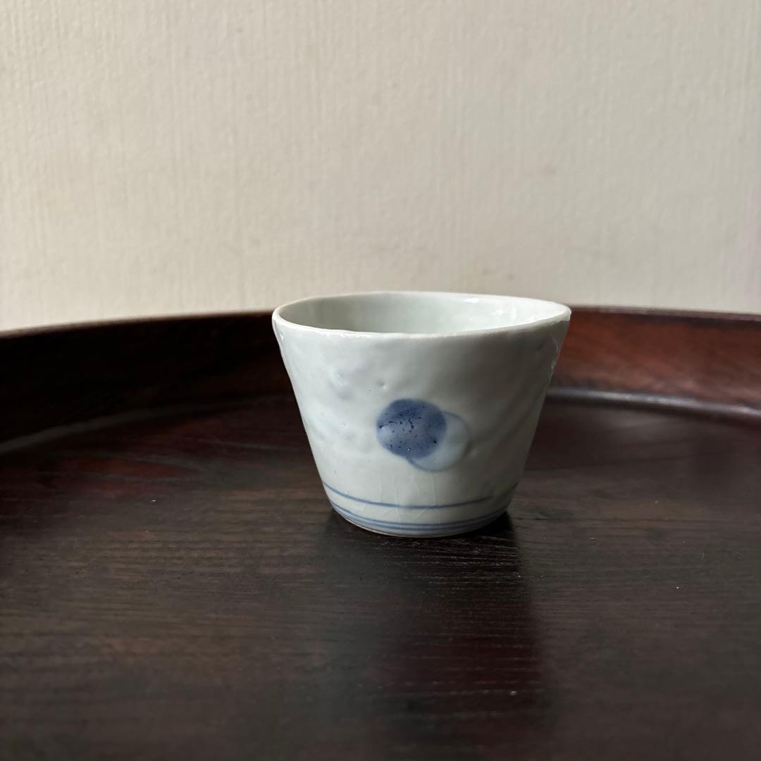 古伊万里染付丸文蕎麦猪口　生掛け　くらわんか　江戸前期　白磁　検:白洲正子　李朝