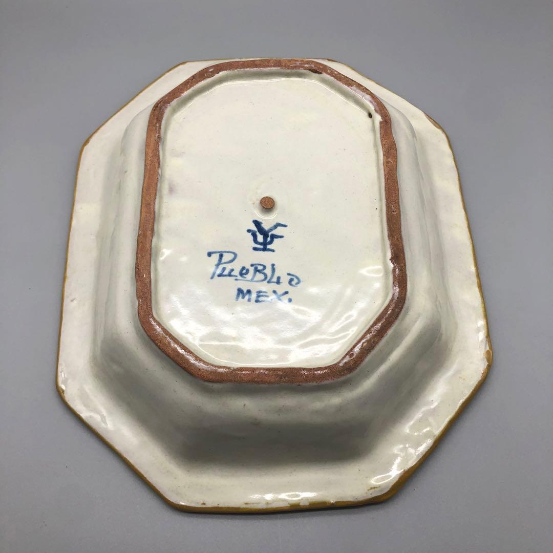 メキシコプエブラタラベラ焼ビンテージ陶器伝統工芸鳥バード八角大皿プレート34cm