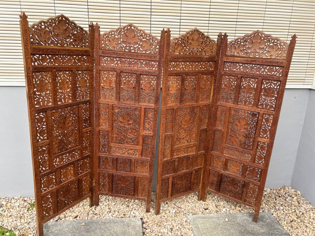 アジアンパーテーション ヴィンテージ 木製 手彫り