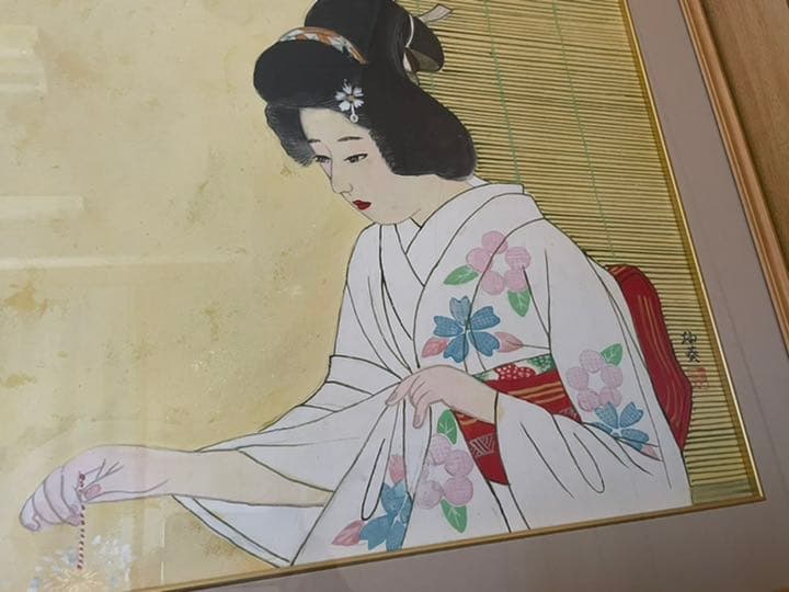 蔵出し「真作」宮下柚葵 「花火」美人画 伊東深水門下 美人画重鎮