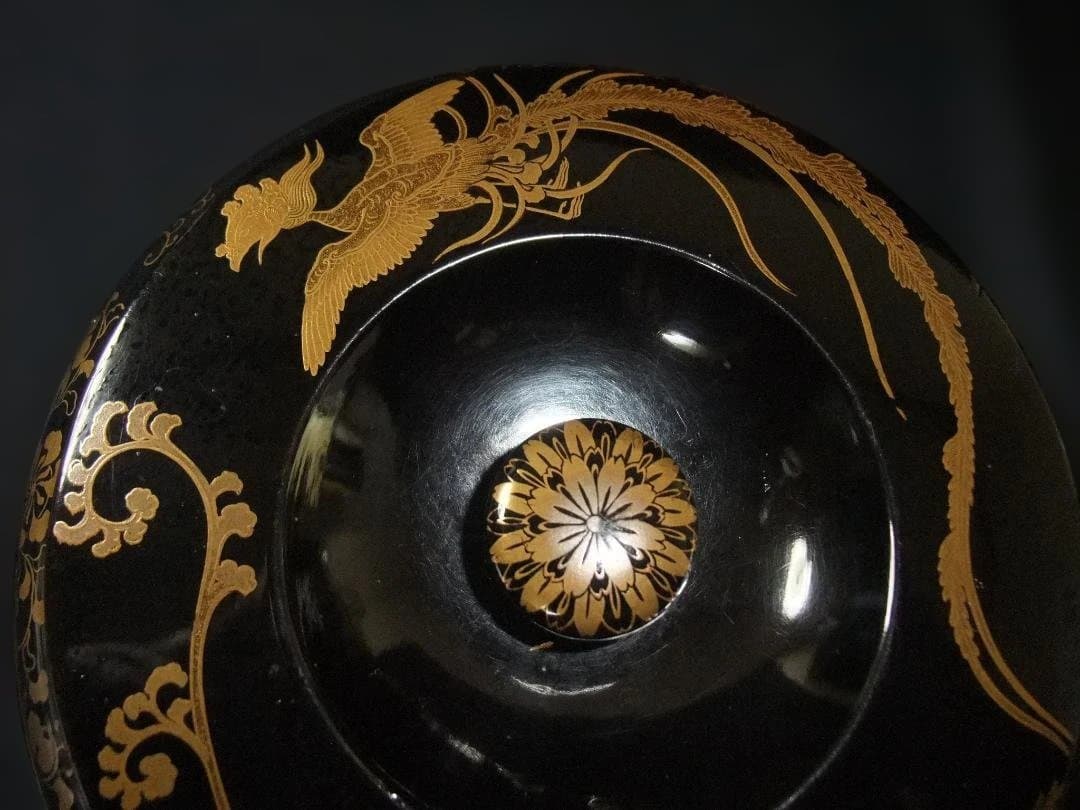 江戸期 唐草花 丸型四段重 食篭 金蒔絵 鳳凰文