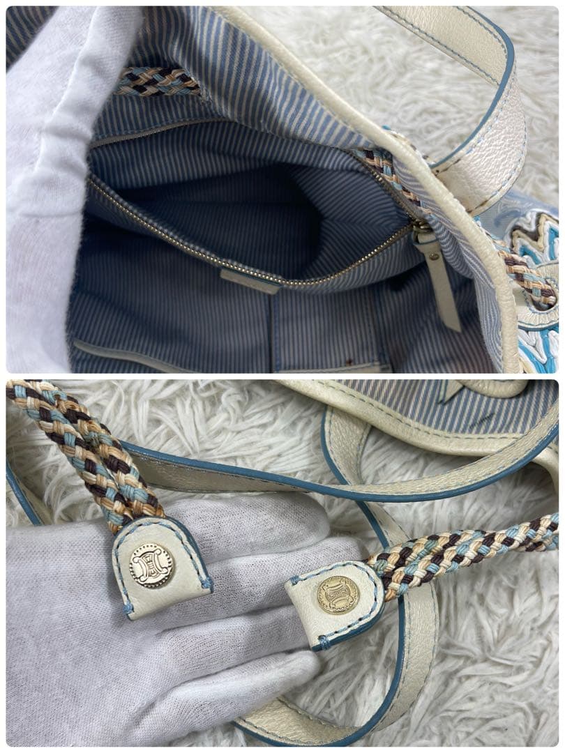 CELINE ハンドバッグ　Cマカダム　ストローハンドバッグ　キャンバス