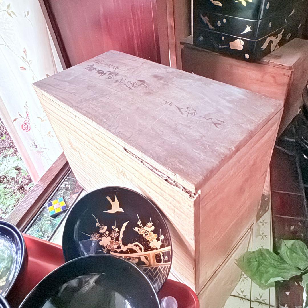 2182様感謝‼️JAPAN明治伏せ蒔絵天然木秘するが花‼️梅に鶯＆月　吸物椀 5客