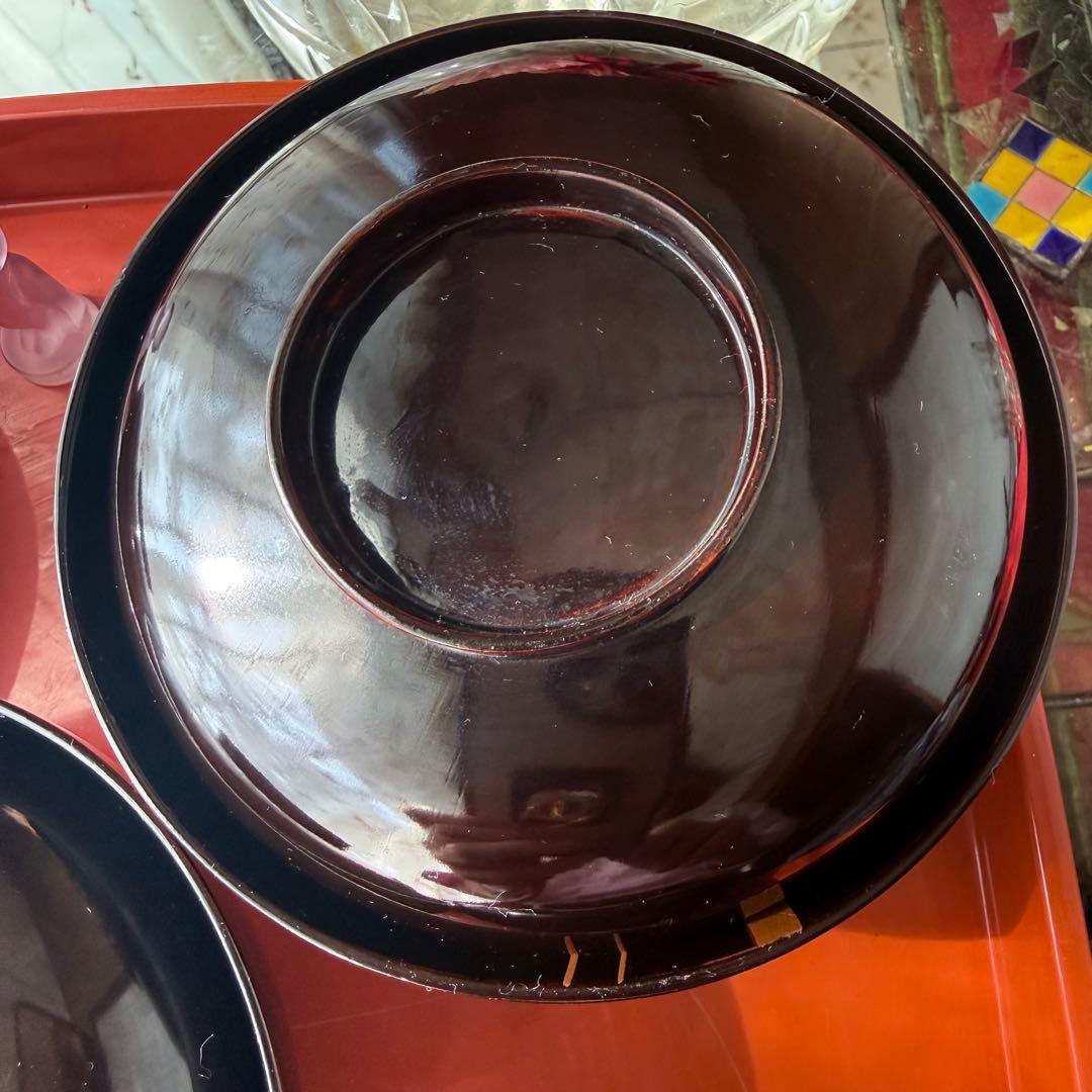 2182様感謝‼️JAPAN明治伏せ蒔絵天然木秘するが花‼️梅に鶯＆月　吸物椀 5客