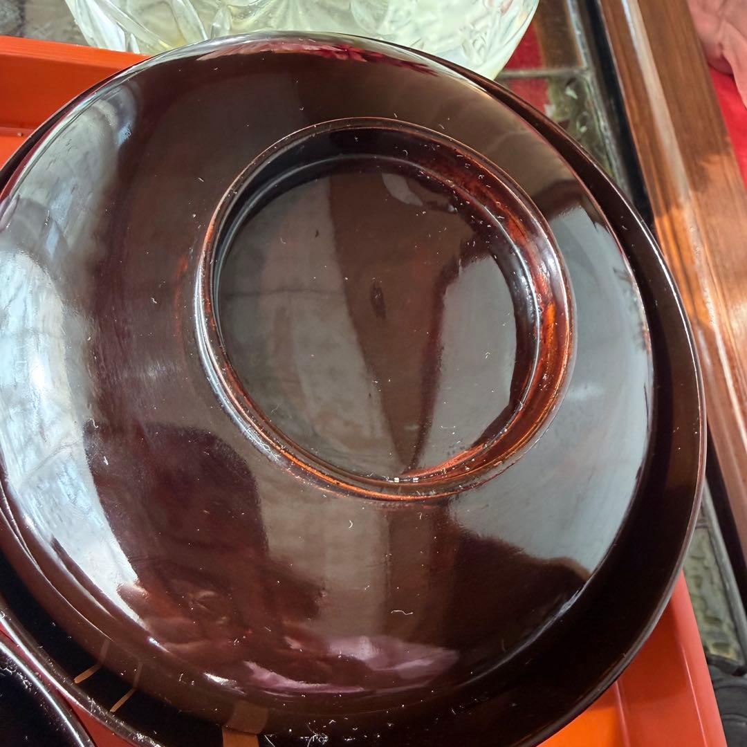 2182様感謝‼️JAPAN明治伏せ蒔絵天然木秘するが花‼️梅に鶯＆月　吸物椀 5客