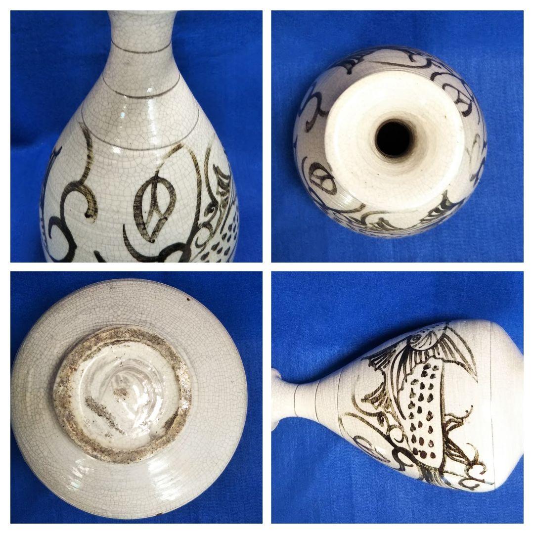 李朝鉄絵魚文徳利/鉄絵魚文花瓶 - メルカリ