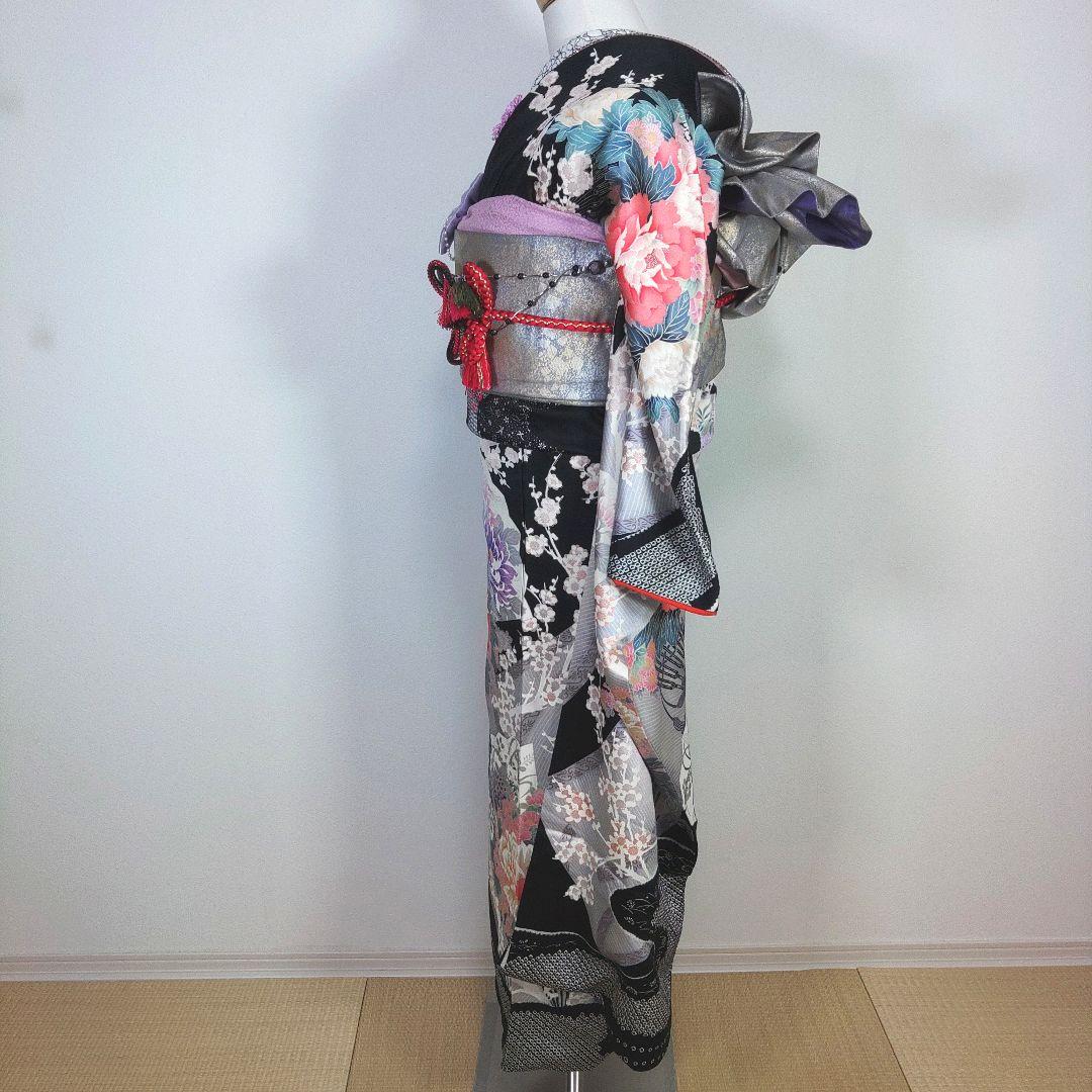 着物□豪華振袖 駒刺繍 総絞り 檜扇花文 金糸 正絹 逸品