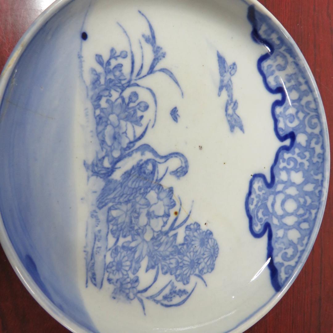 骨董 小皿 皿 5枚 印判手 染付 鳥文様 ニュウ 欠け 訳あり CATEGORY