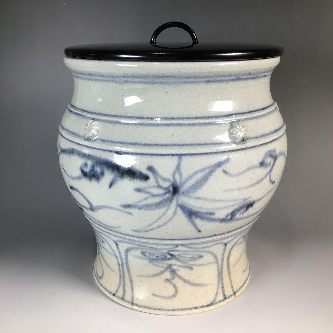 Ｎ３０３　水指　『太仙窯造』『唐草文』『安南手水指』　共箱　茶道具