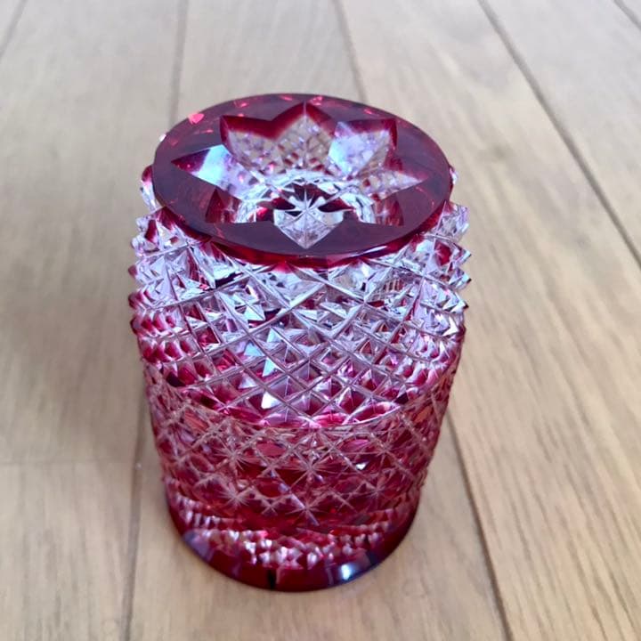 ナツメ(棗) クリスタル 江戸切子 レッド 黒川昭男 作 (新品未使用