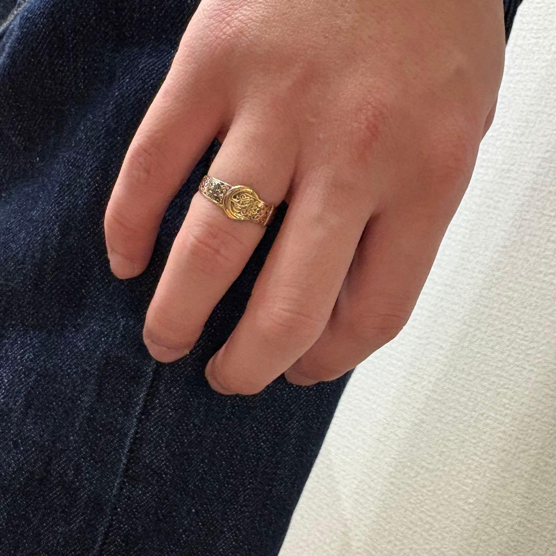 【希少】英国 アンティーク 9K ゴールド バックルリング 18号 1989年