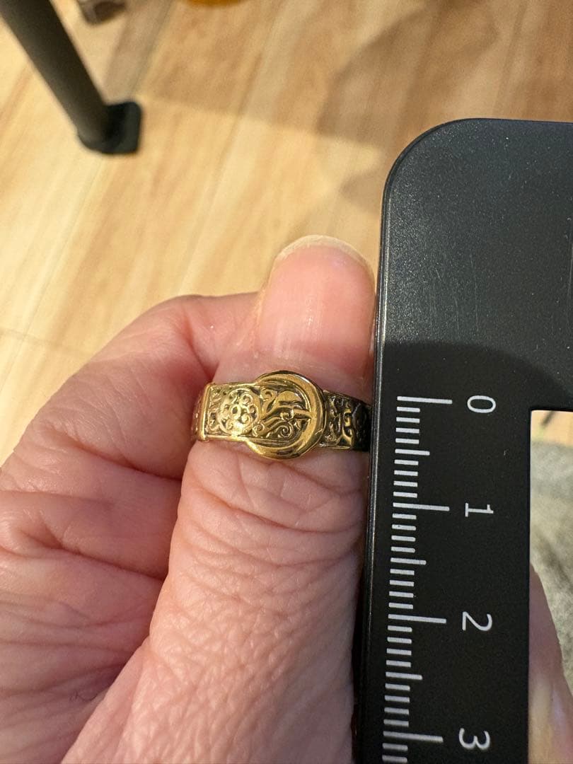 【希少】英国 アンティーク 9K ゴールド バックルリング 18号 1989年