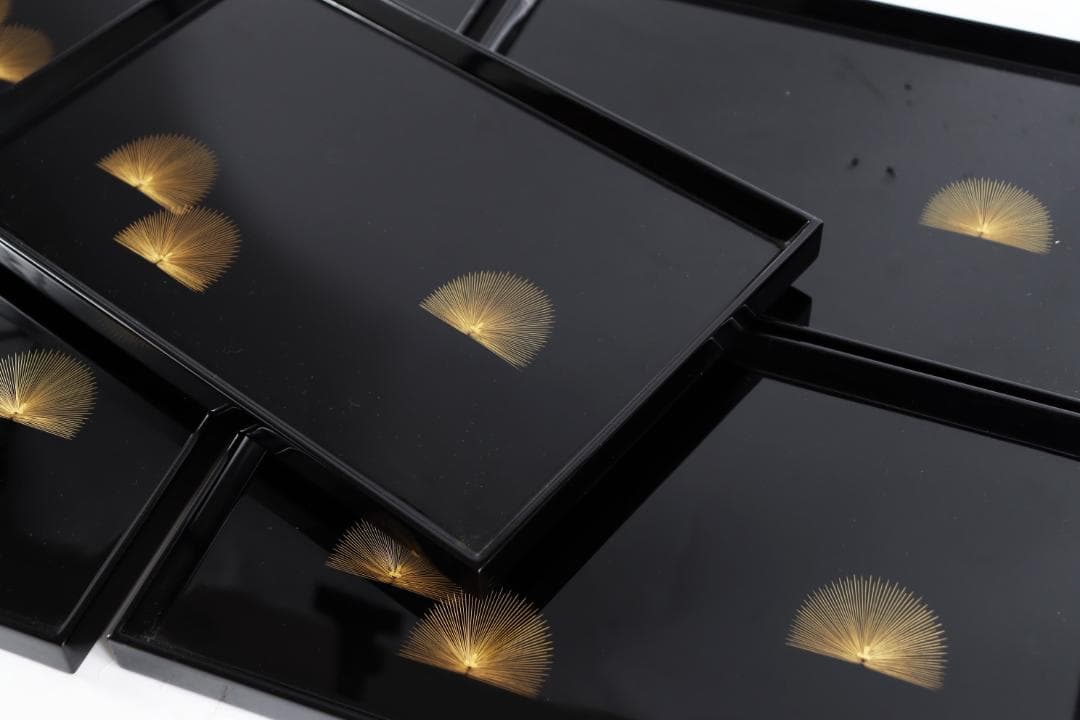 輪島塗 東恒博 寿松沈金 銘々盆 五枚 美品 共箱 茶道具懐石道具会席