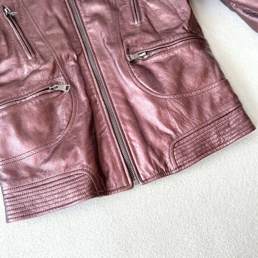 DOLCE&GABBANA ラムレザー メタリック ジャケット 50 ライダース