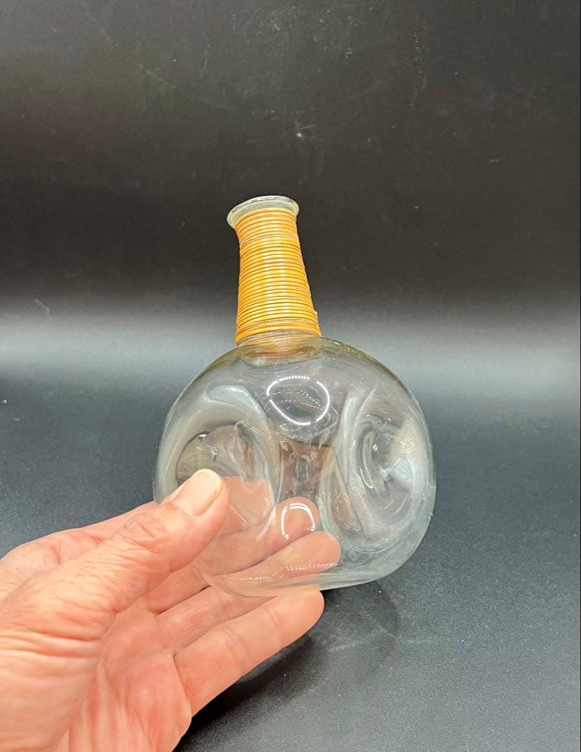 時代 和ガラス ガラス蓋付き徳利 花瓶 鶴首徳利 アンティーク 古道具